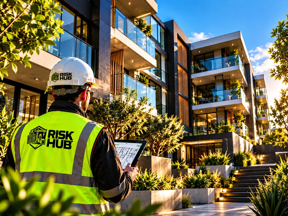 Modern residential complex being inspected