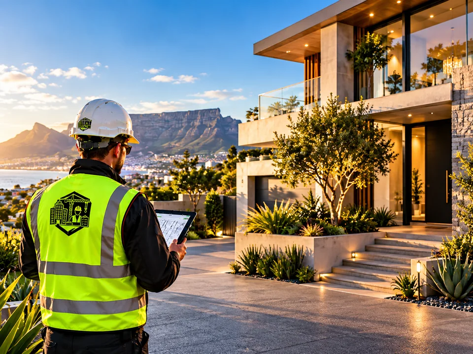 Modern home with an inspector and tablet