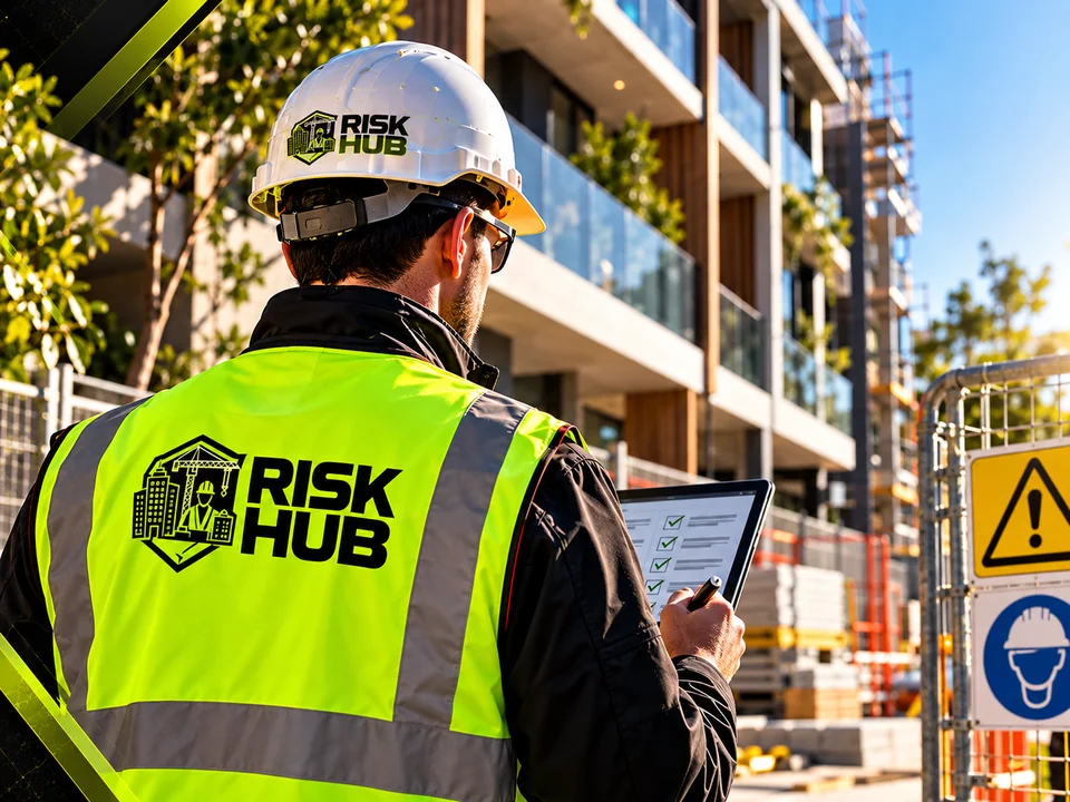 Health and safety inspection with PPE and hazard signs